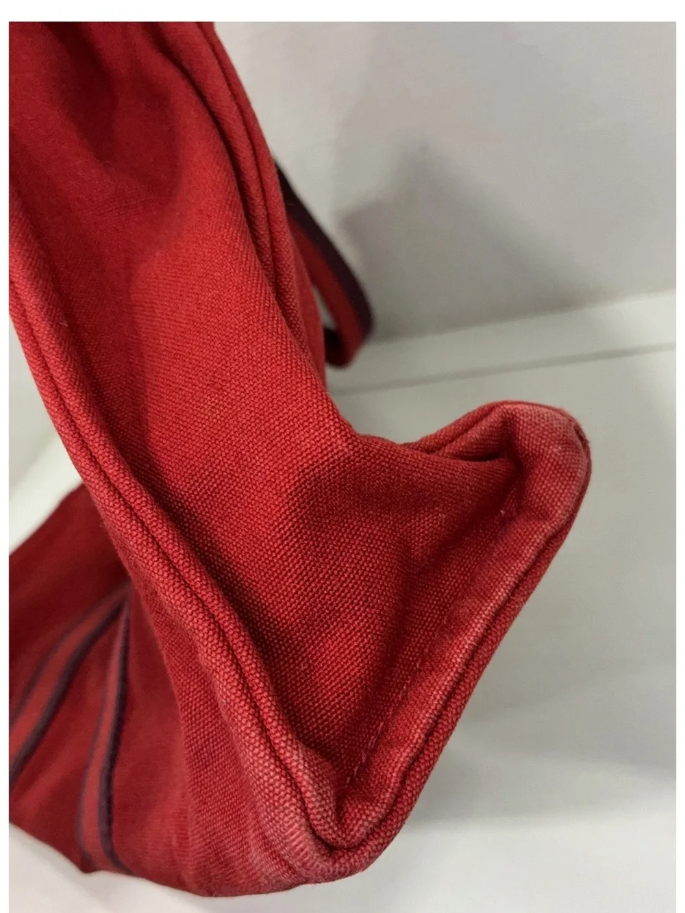 Hermes Burgundy Canvas Tote with Dark Stripe Accents